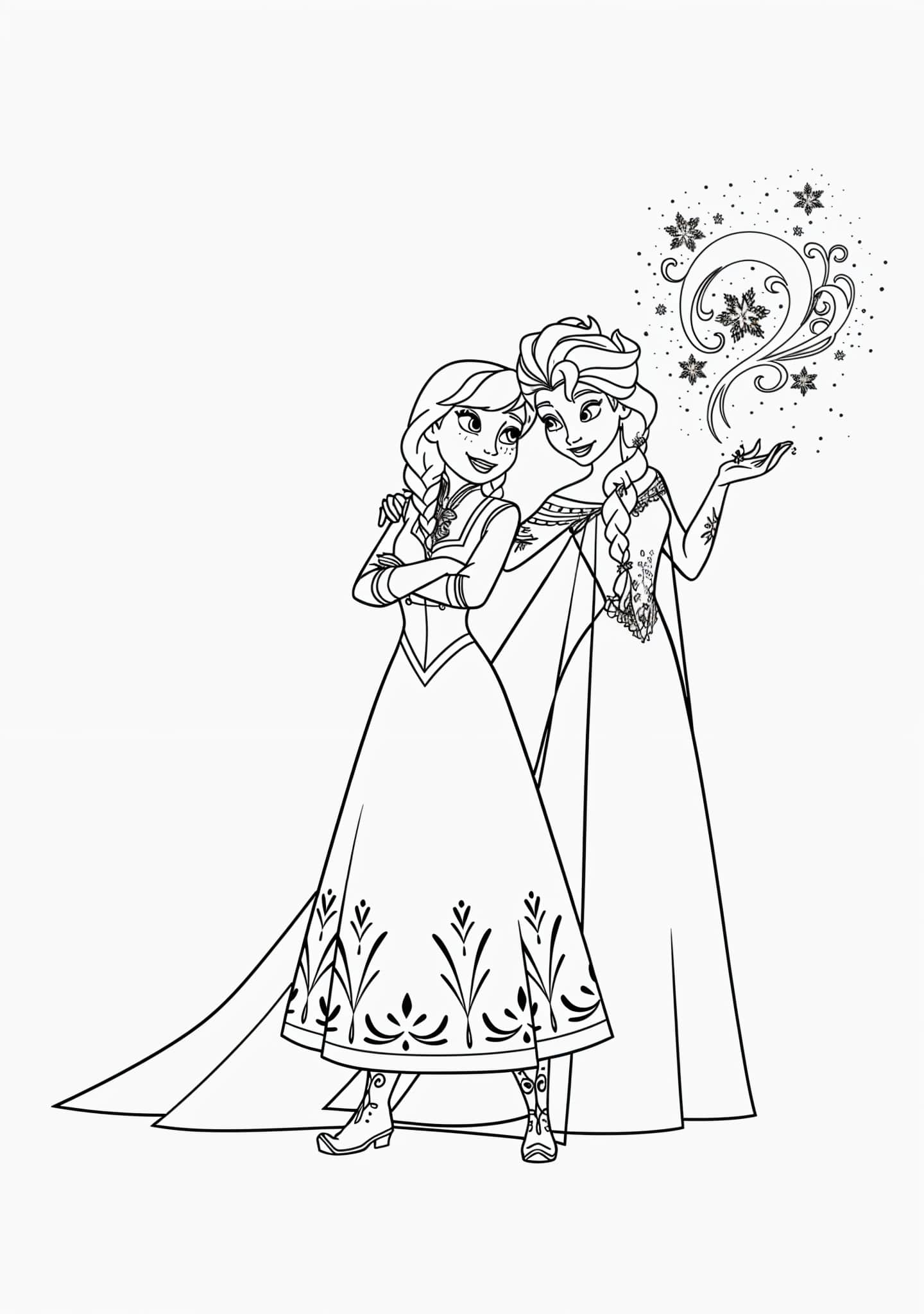 Colorear elsa y anna felices de frozen