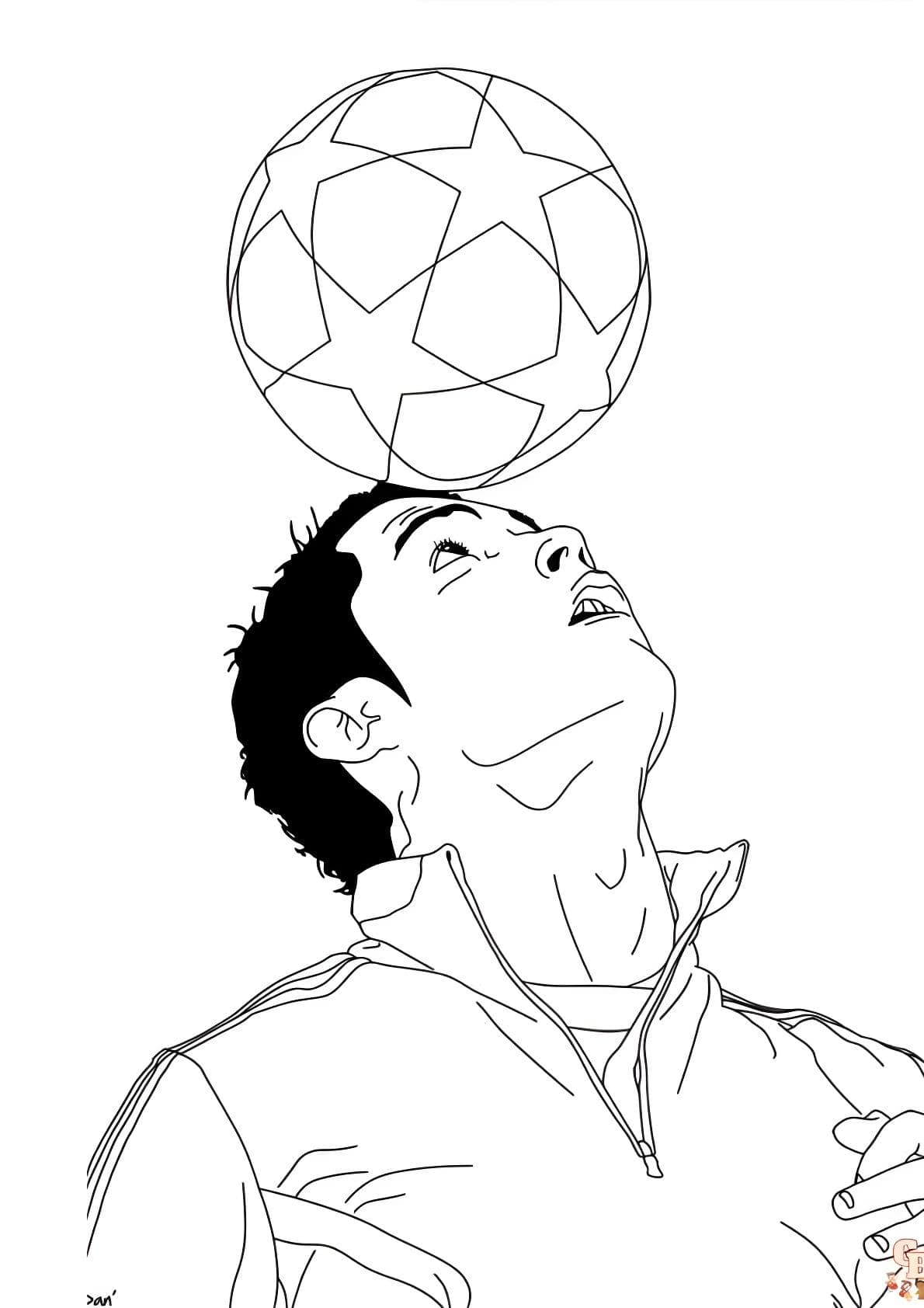 Dibujo de cristiano ronaldo con balón para colorear.