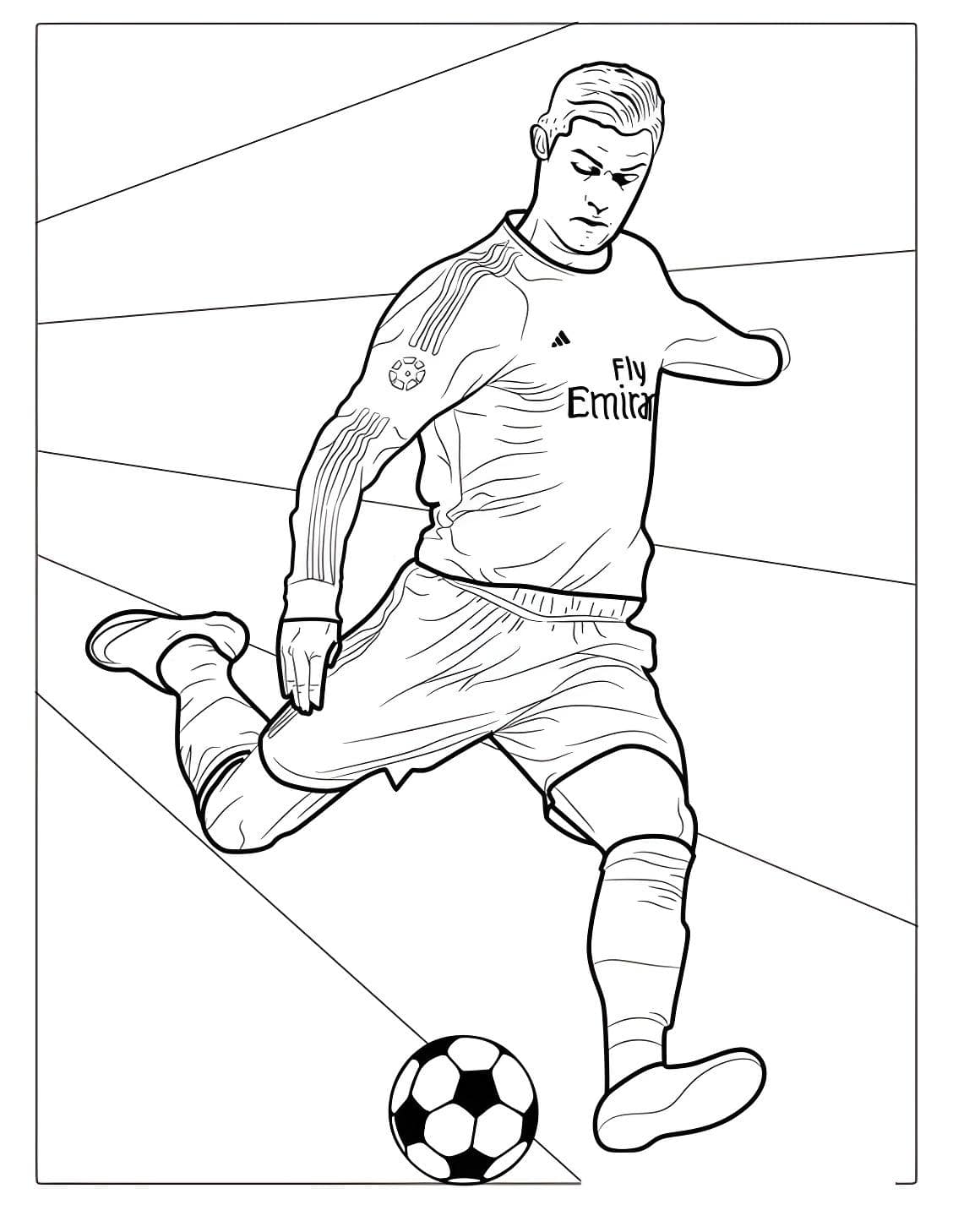 Dibujo de cristiano ronaldo chutando en el real madrid para colorear