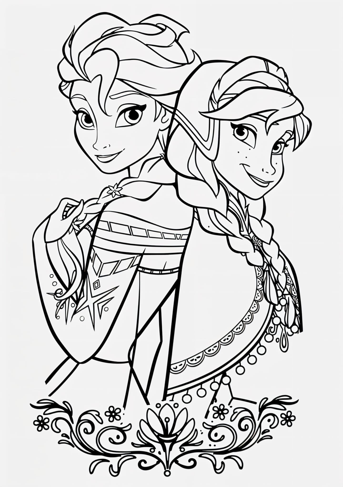 Dibujo de elsa y anna para colorear para imprimir