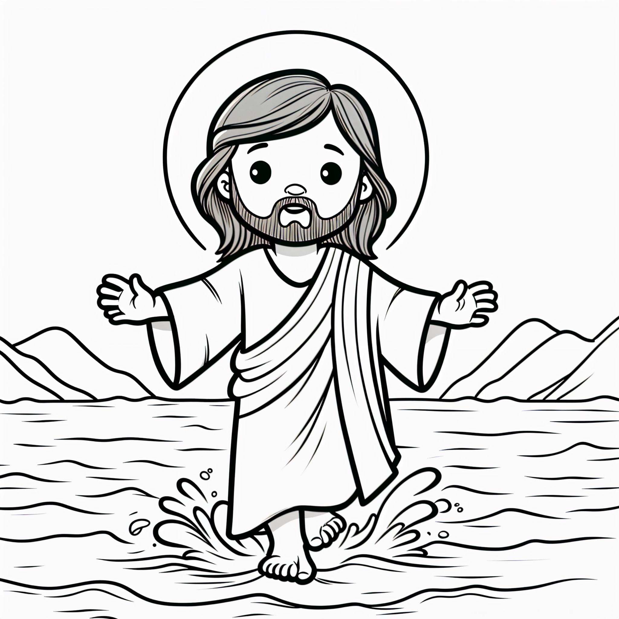 Dibujo de jesús caminando sobre el agua para colorear