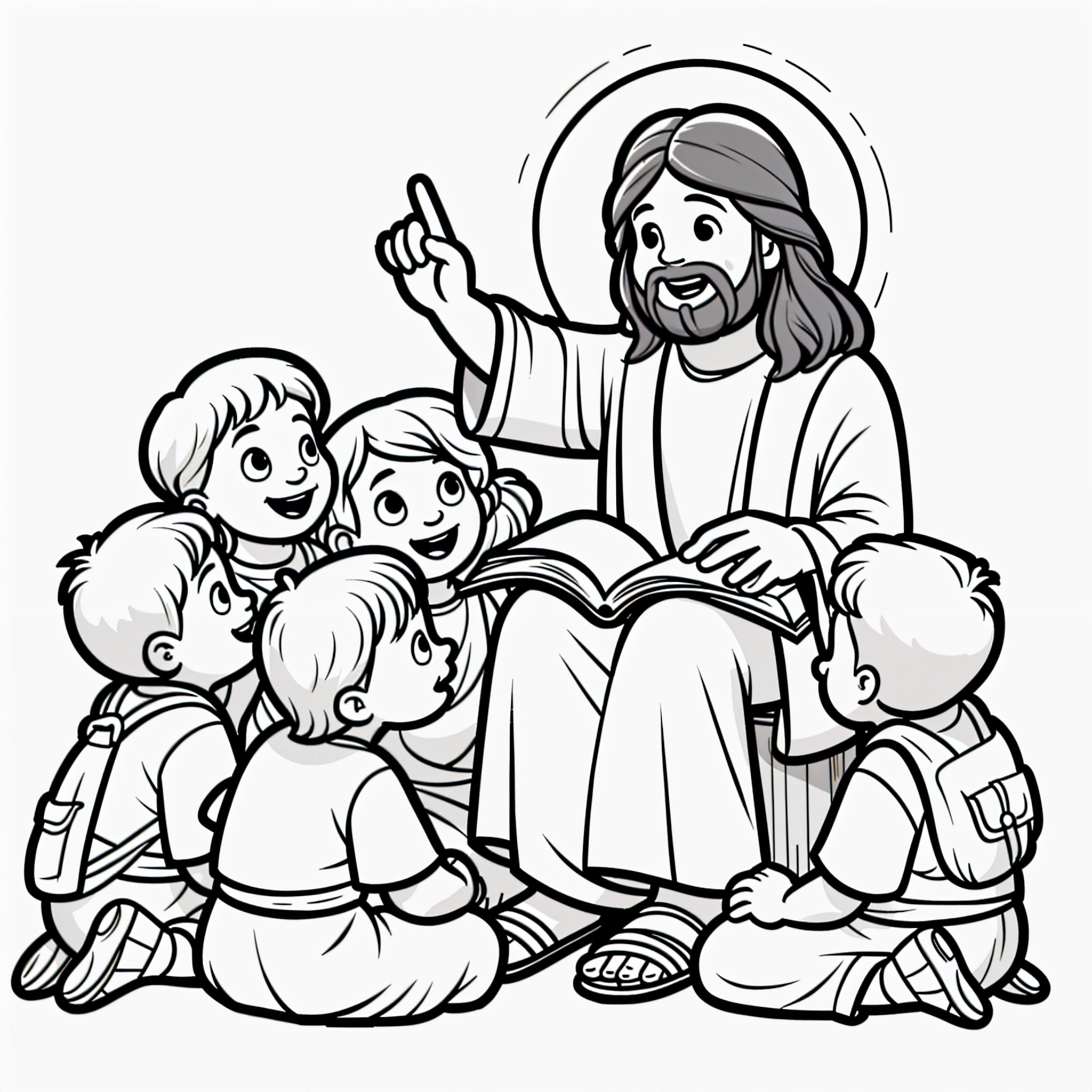 Dibujo de jesús enseñando a los niños para colorear