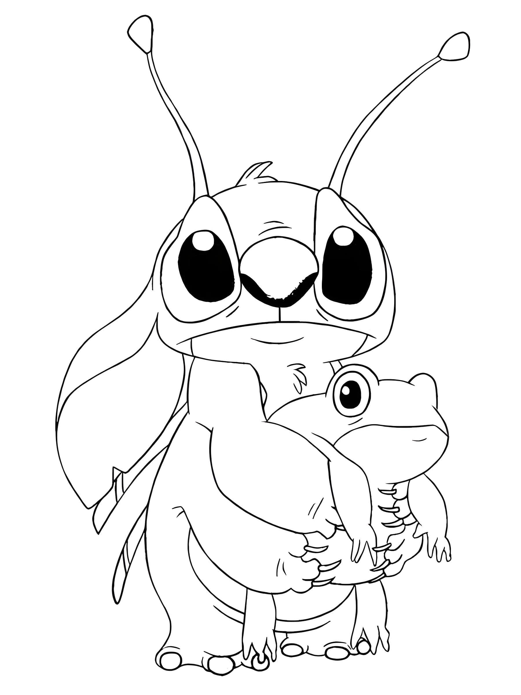 Dibujo de lilo y Stitch ángel con rana para colorear