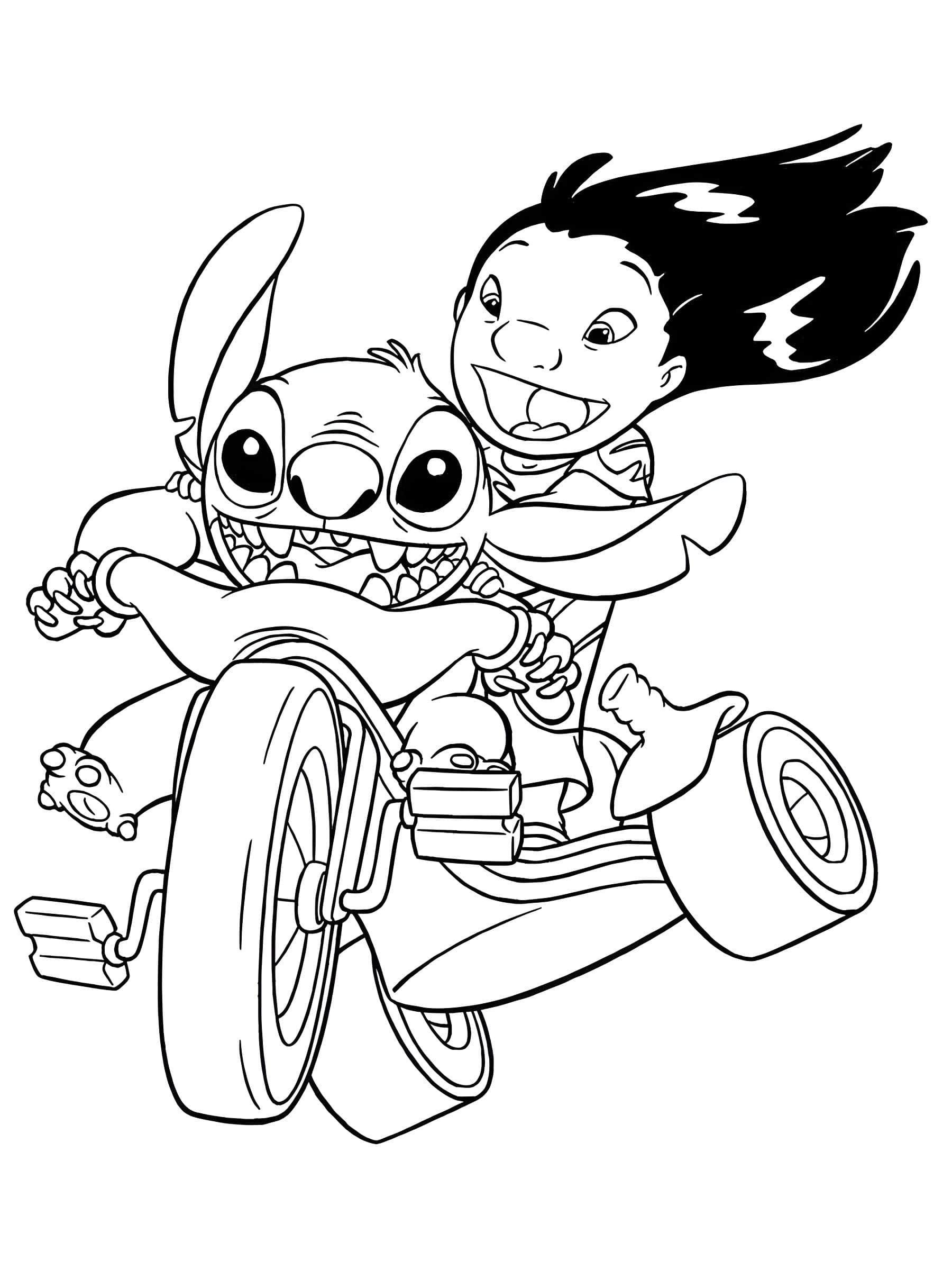 Dibujo de lilo y Stitch en la bici para imprimir