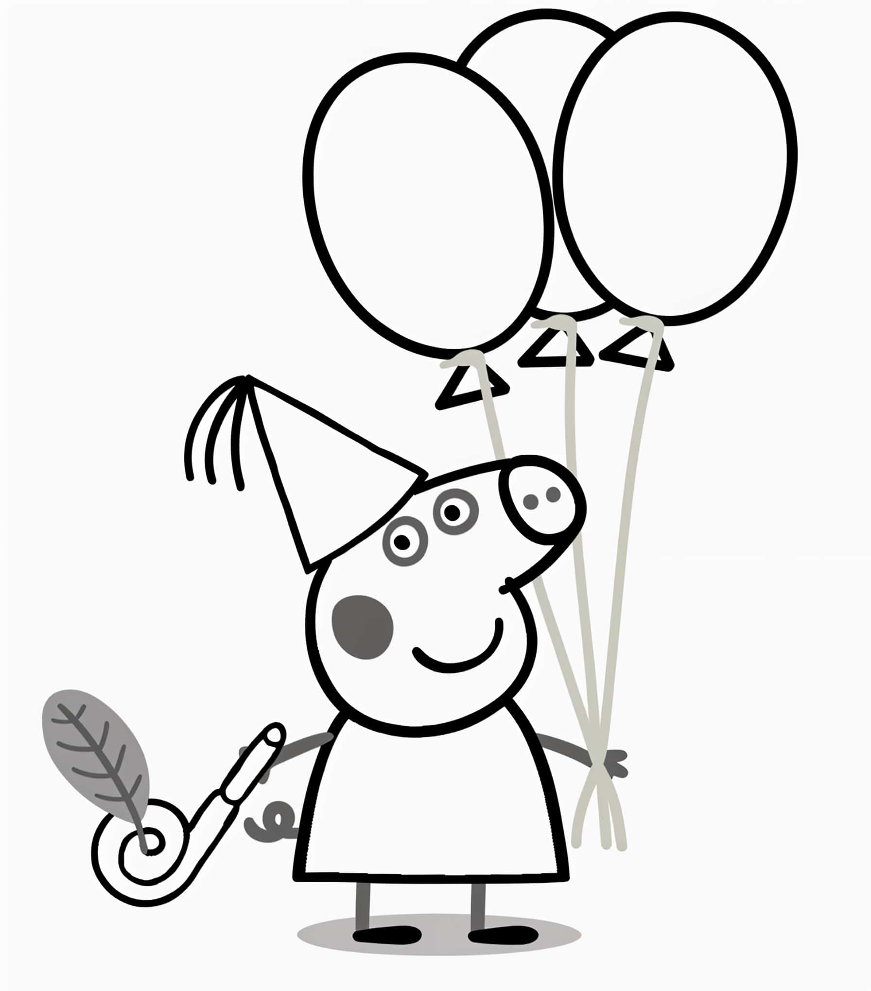 Dibujo de Peppa Pig con globos y gorro de fiesta para imprimir