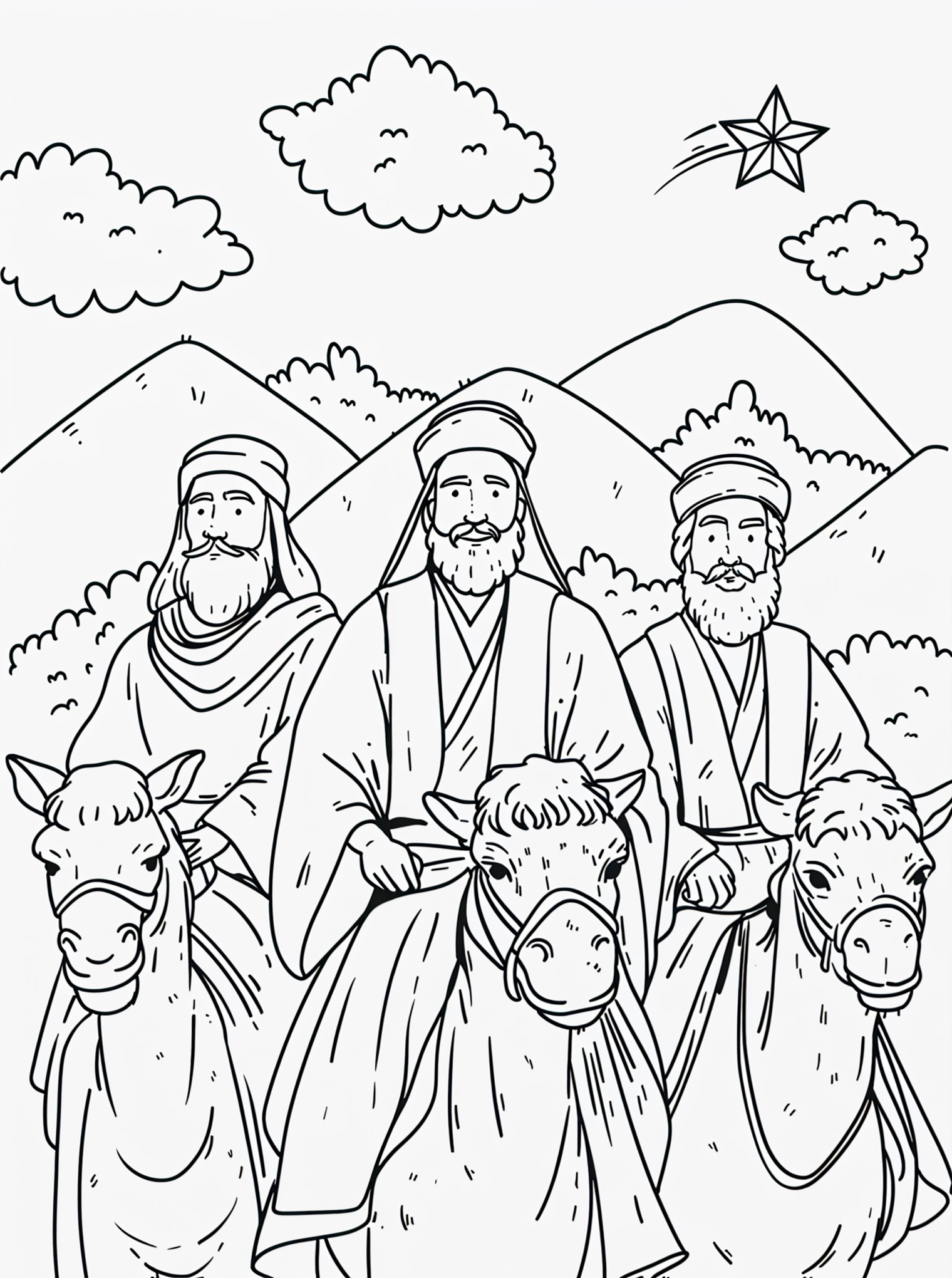 Dibujo de reyes magos en camellos para colorear