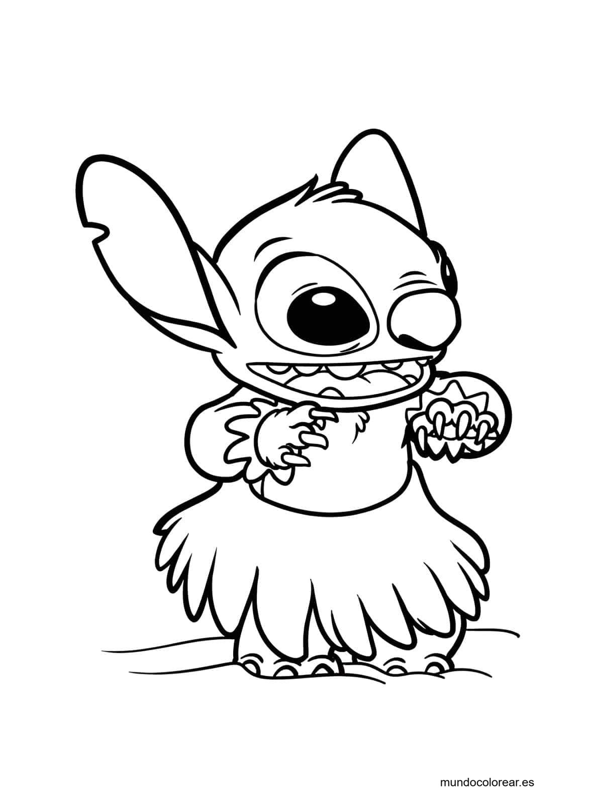 Dibujo de Stitch con falda hawaiana para colorear