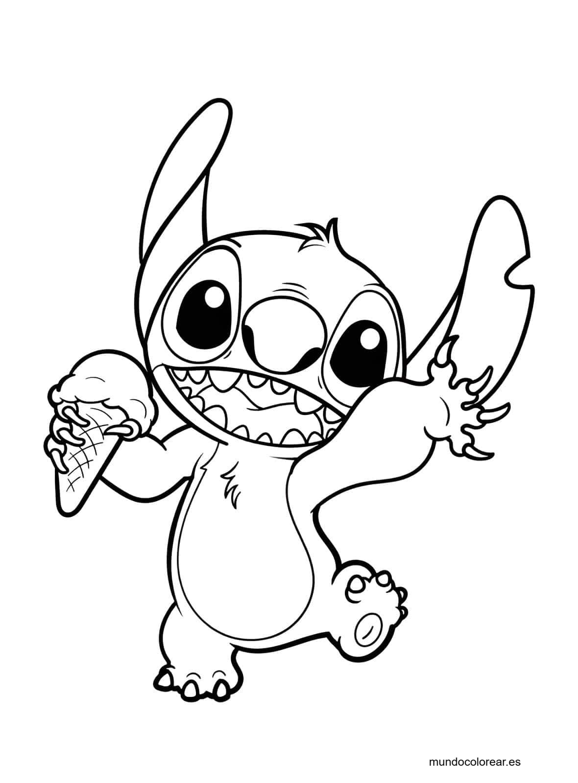 Dibujo de Stitch con helado para imprimir