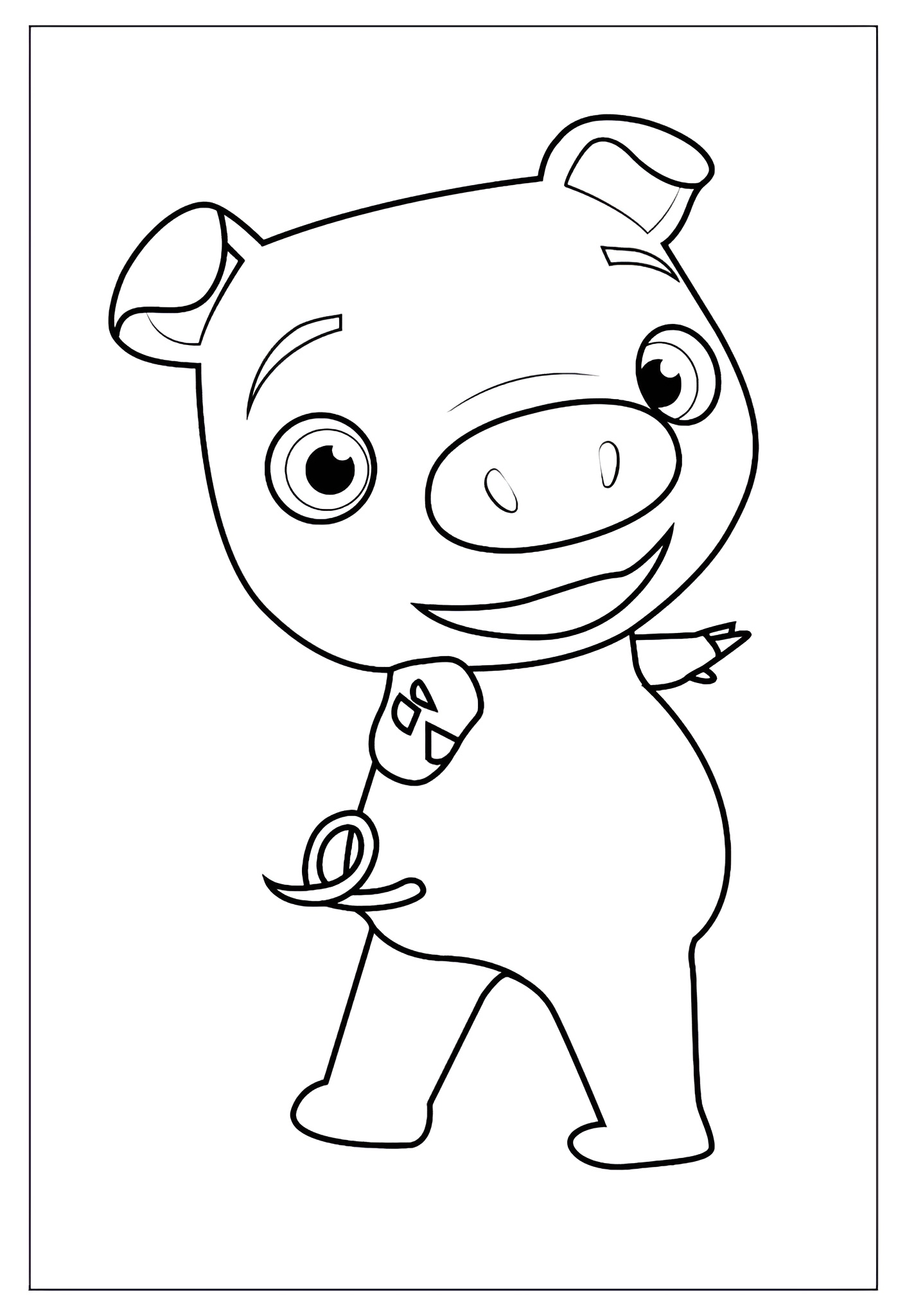 Dibujo de un cerdo sonriendo con un cocomelon para imprimir