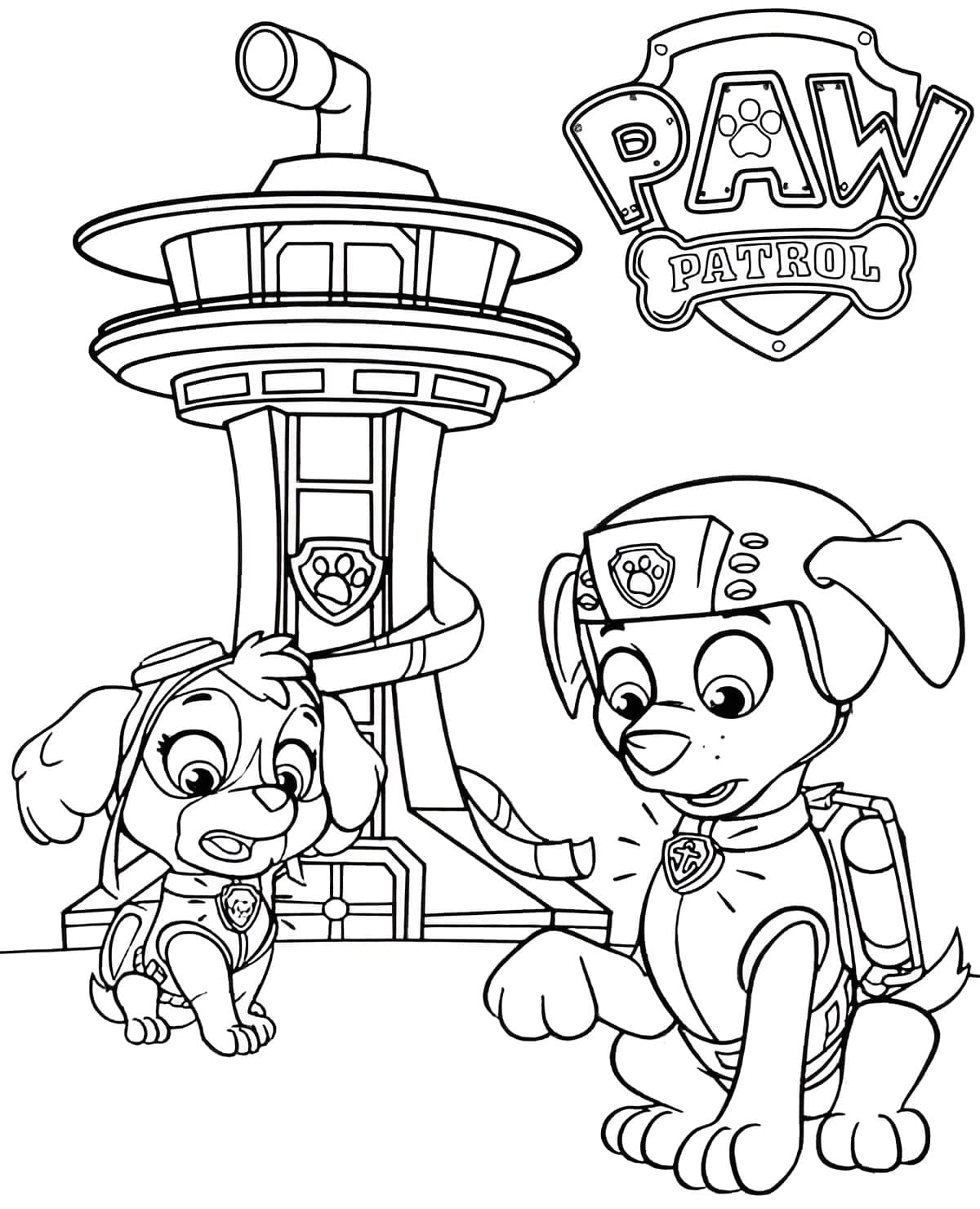 Dibujo de zuma y skye de la patrulla canina para colorear