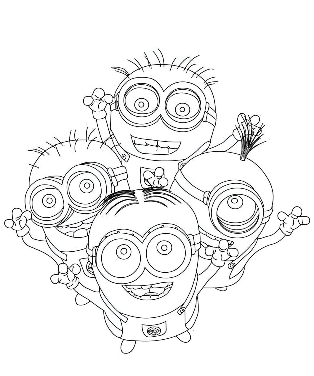 Dibujo para colorear de cuatro minions