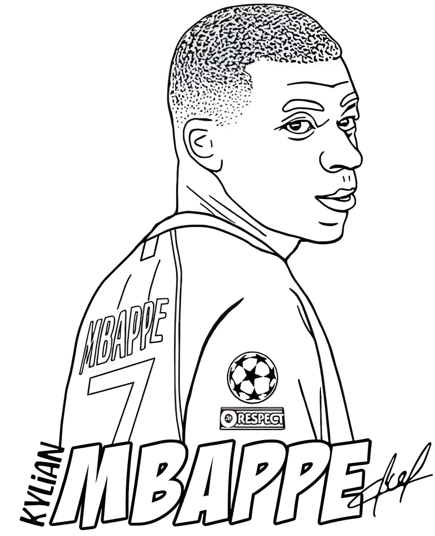 Dibujo para colorear de la firma de la espalda de mbappé