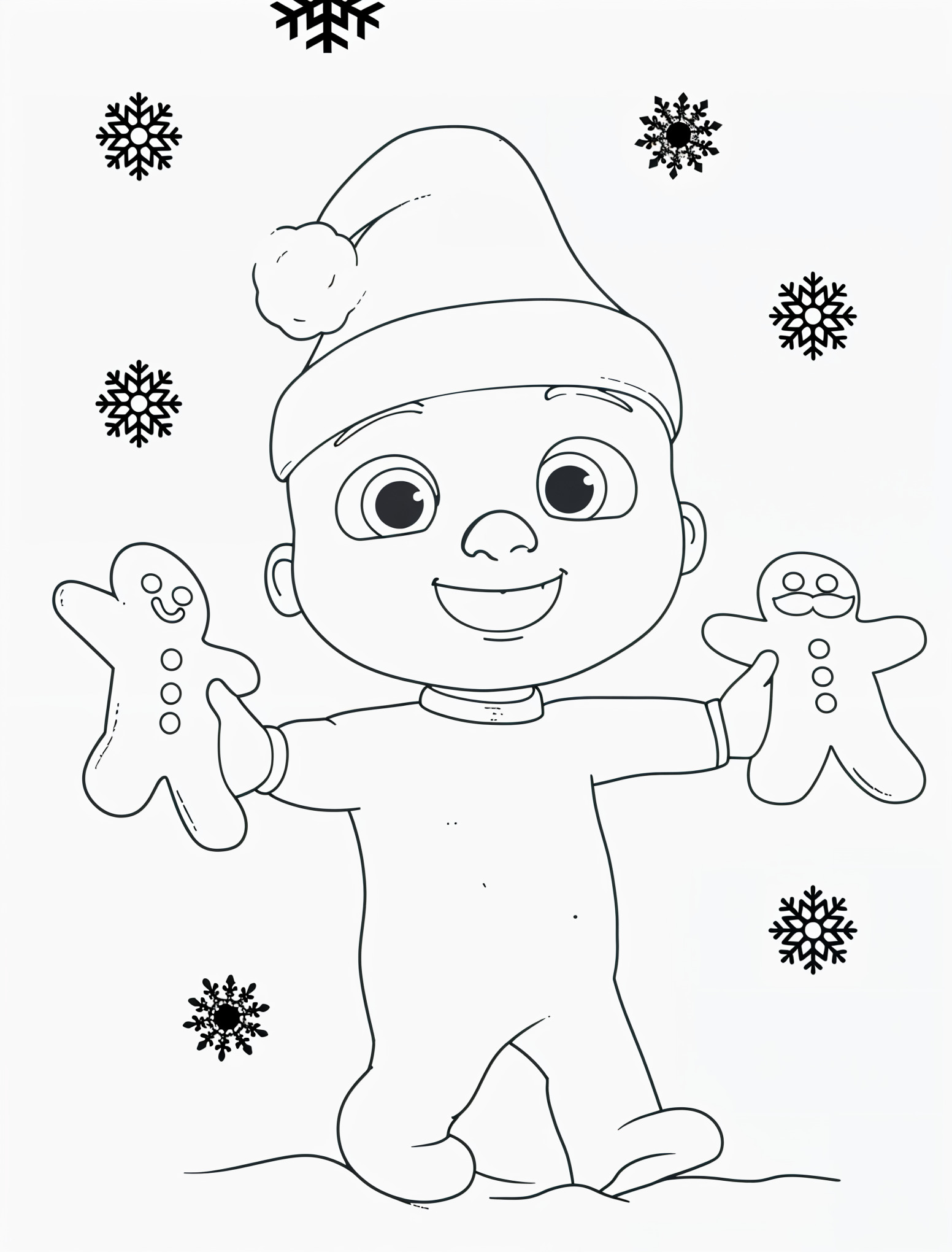 Dibujo para colorear jj con galletas de jengibre y copos de nieve