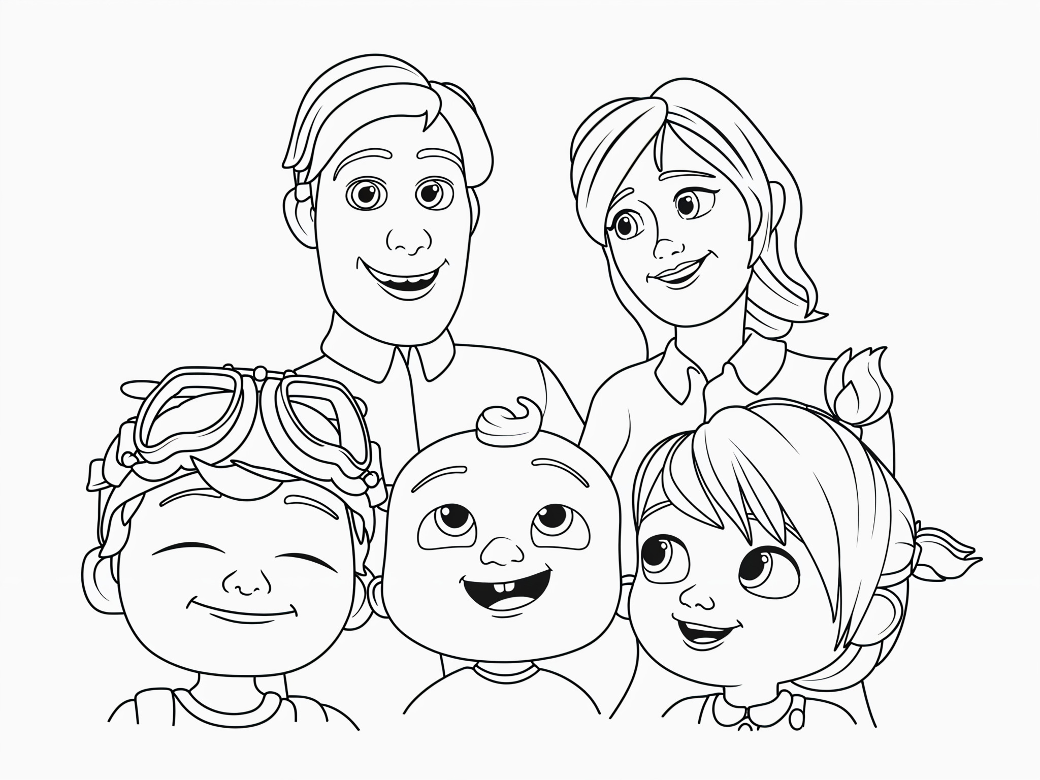 Imagen de la familia cocomelon sonriendo para colorear