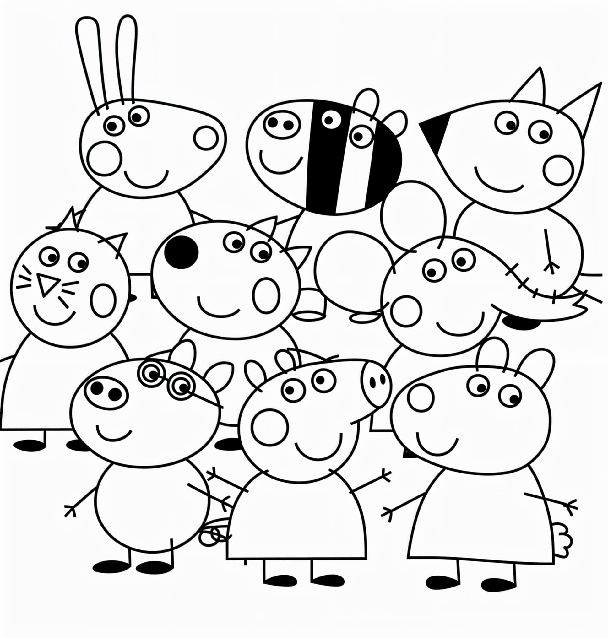 Imagen de los amigos de Peppa Pig para colorear