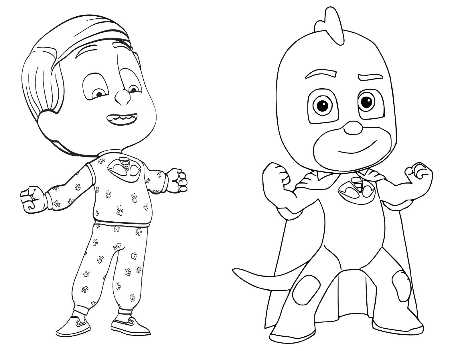 Imagen de pj masks niño y gecko para colorear