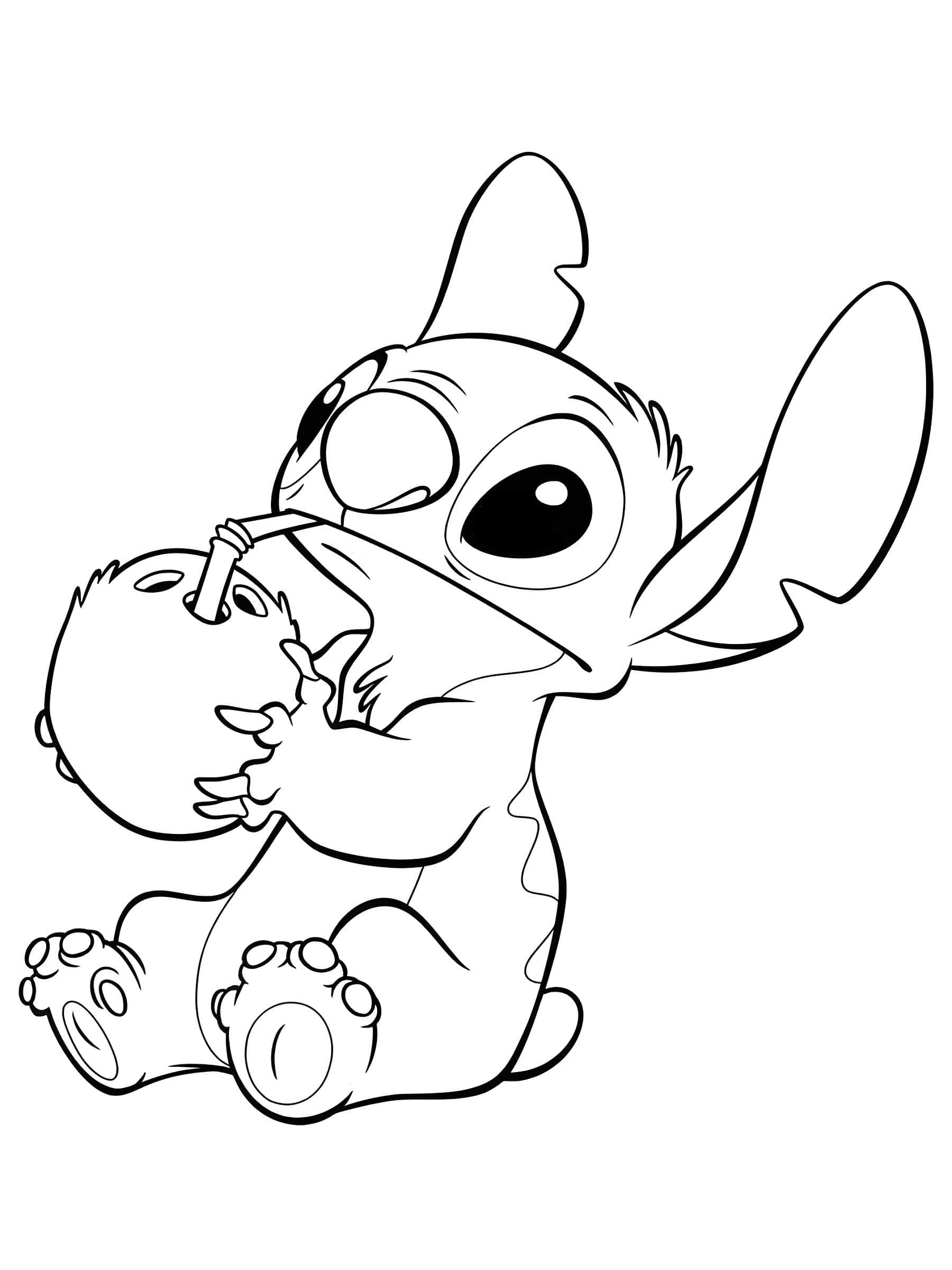 Imagen de Stitch bebiendo agua de coco para imprimir