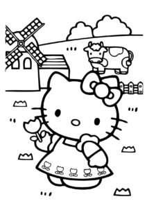 Hello kitty en el jardin dibujo para imprimir