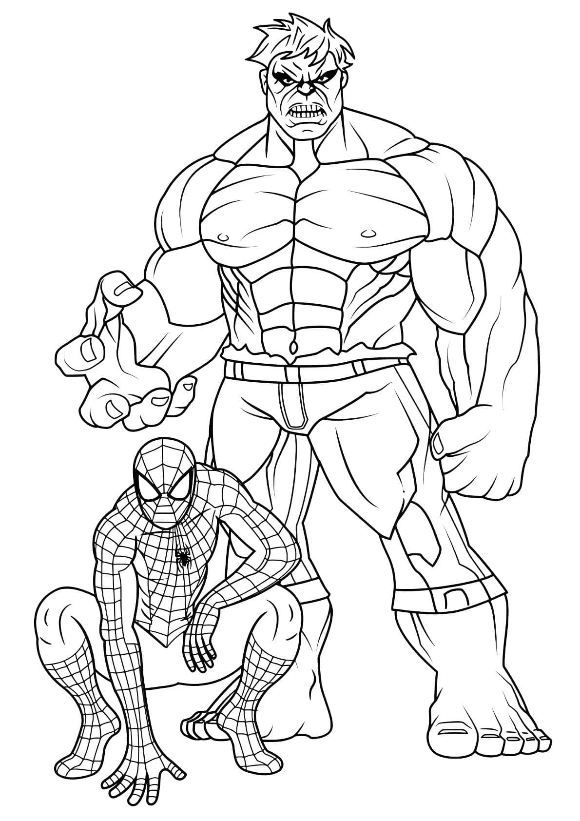 Dibujo de hulk y el hombre araña para imprimir