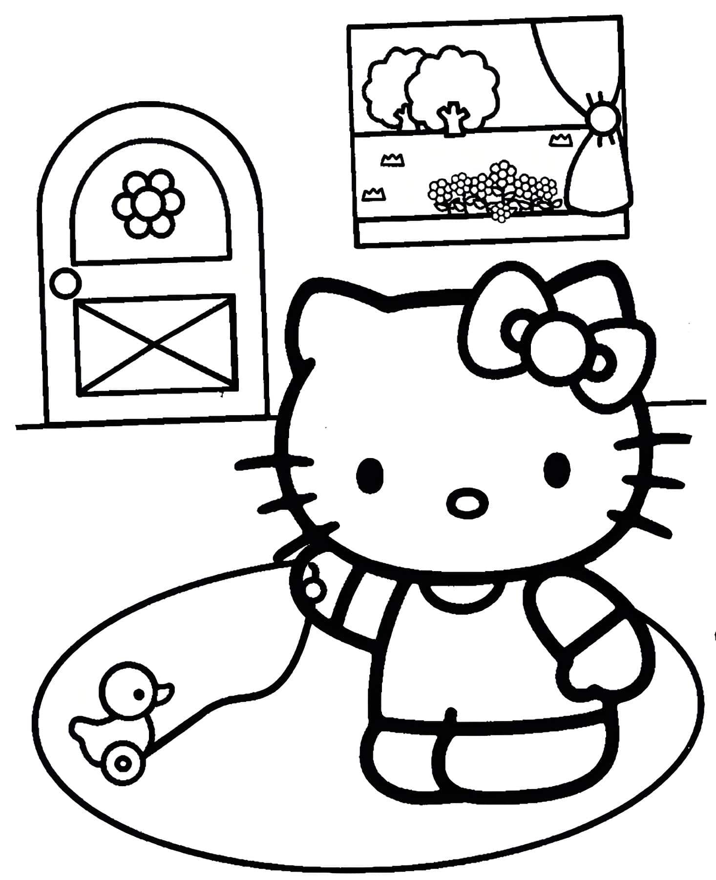 Hello kitty jugando dibujo para imprimir