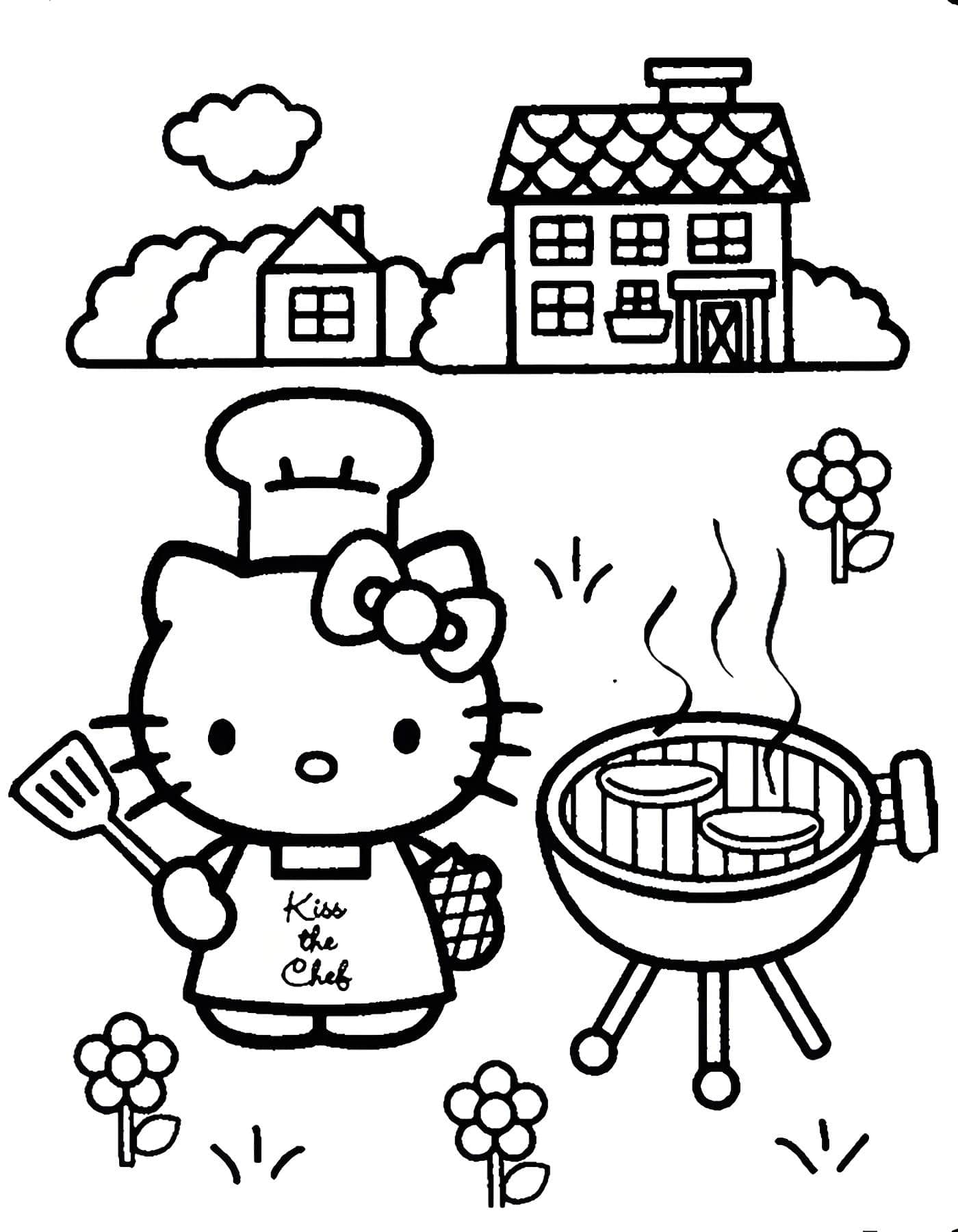 Imagen de hello kitty cocinando para colorear