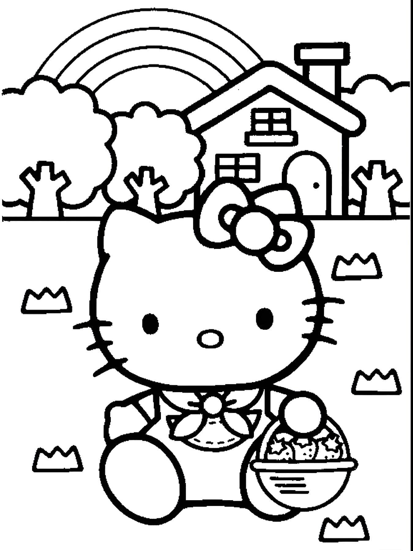 Imagen de hello kitty haciendo un picnic para imprimir