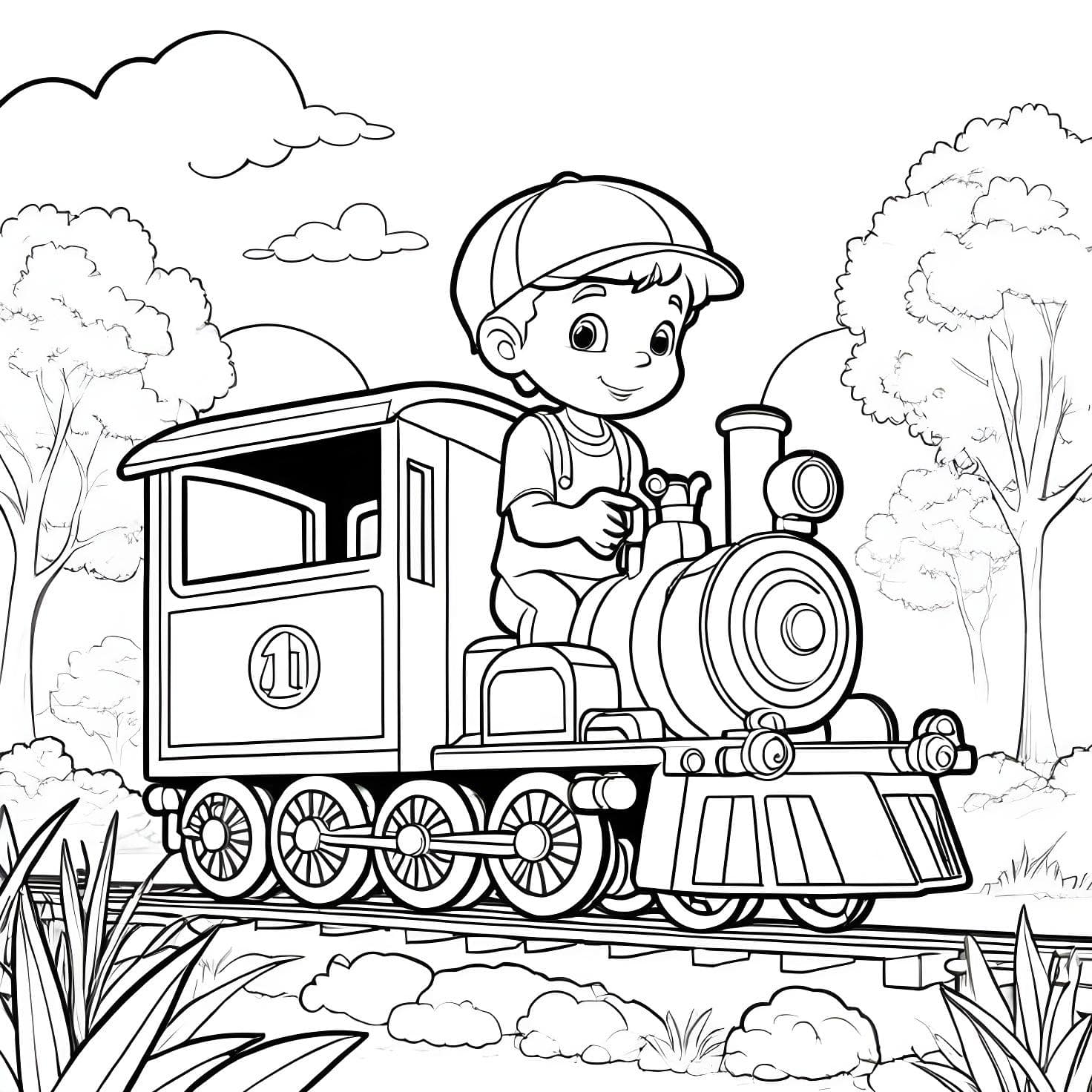 Imagen del niño montando en el tren para imprimir