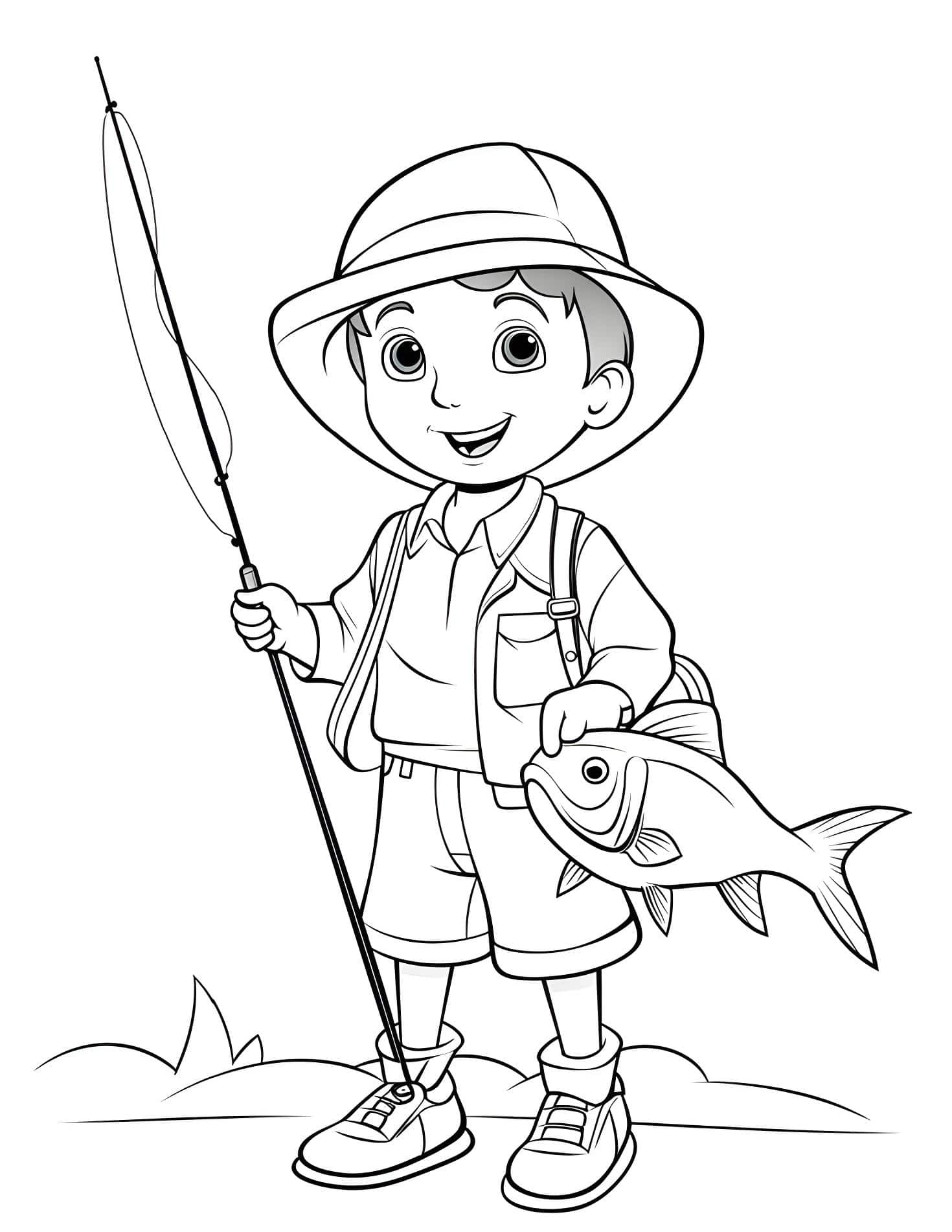 Niño pescando, página para colorear